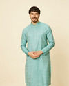 Aqua Green Ikat Patterned Kurta Set